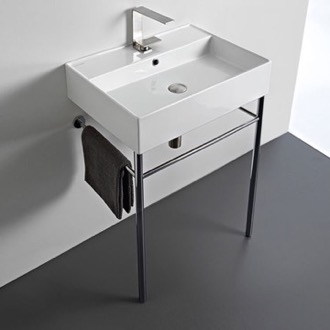 Console Bathroom Sink Rectangular Ceramic Console Sink and Polished Chrome Stand, 24